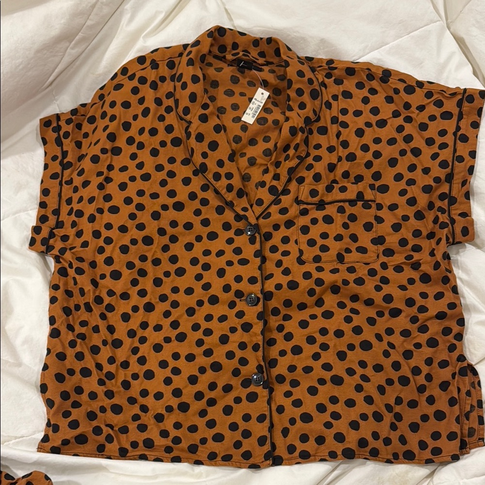 NWT Madewell 100% cotton flannel pj pajama set - top/shorts size XL polka dot
